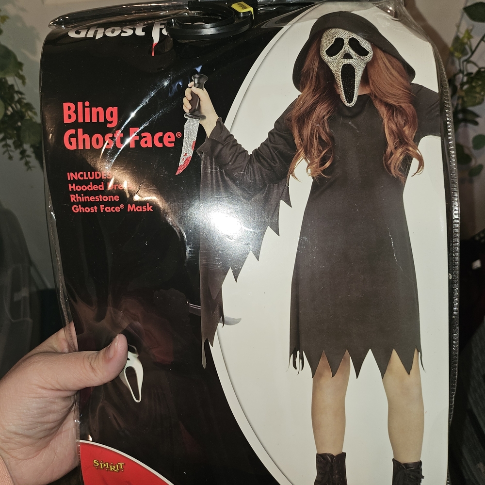 Spirit Bling Ghost Face Kids Halloween Costume - Black with Silver Mask